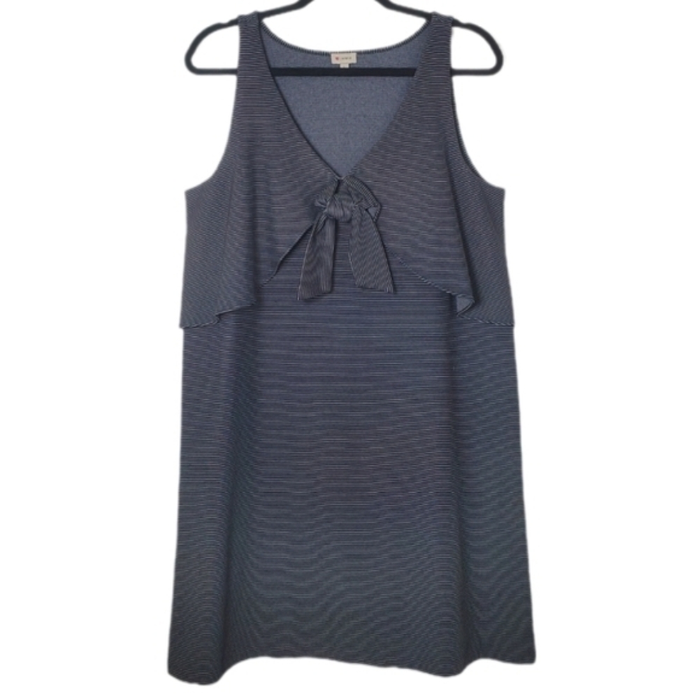 Cremieux Women's Sleeveless Charcoal Black Striped Bow Front Knit Shift Dress